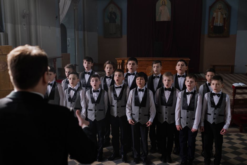 A choir singing in a church