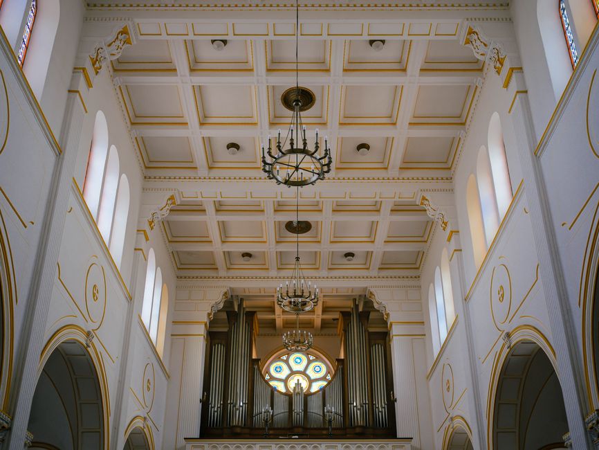 Church interior with an organ